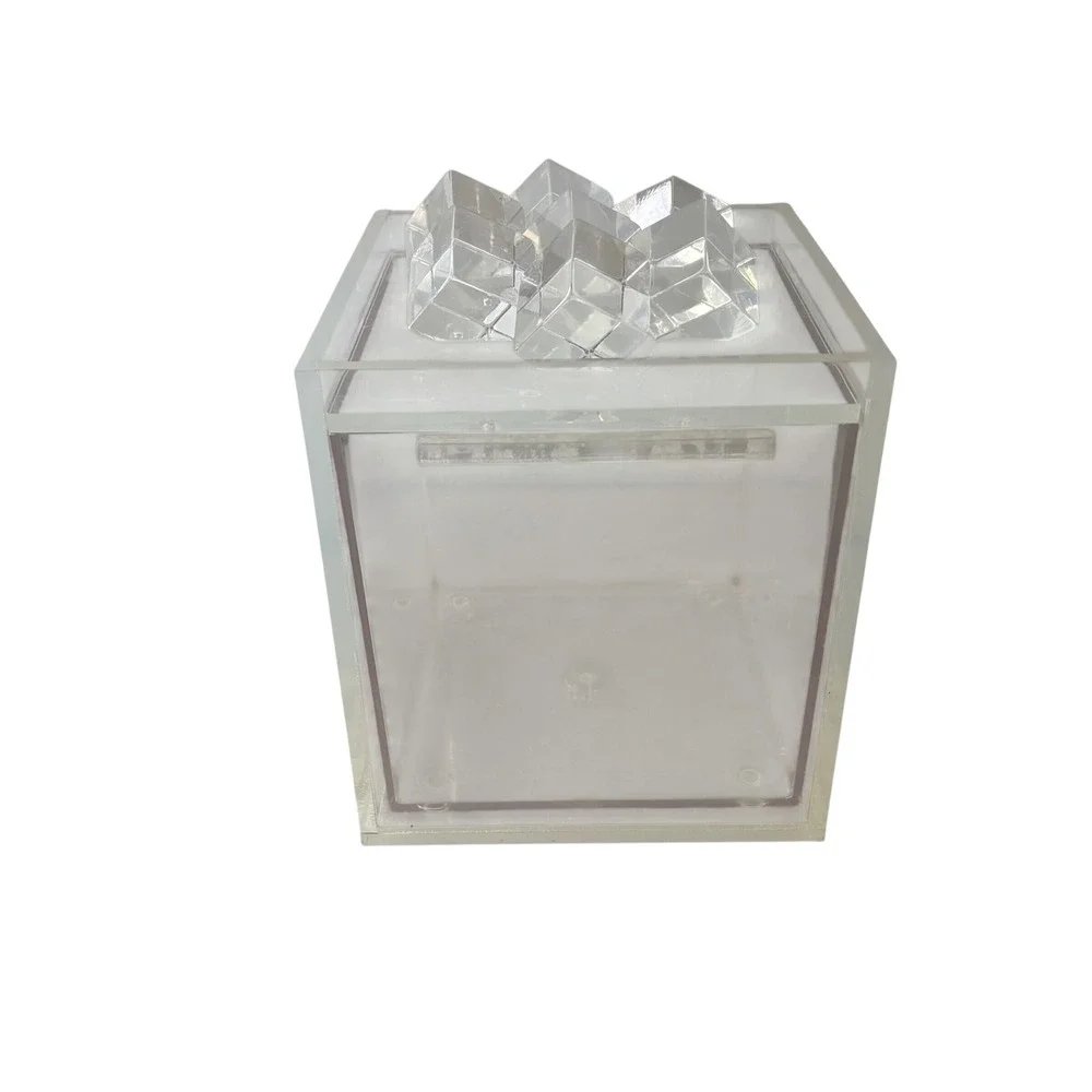 VTG Acrylic Designs Inc Clear Lucite Ice Bucket Square Double Wall Faux Ice Lid
